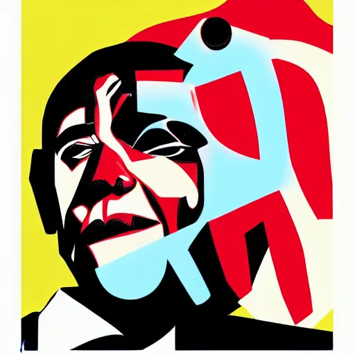 Image similar to Obama, graphic illustration by Jamie Hewlett, bold colors