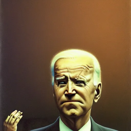 Image similar to Joe Biden. Ashamed. Zdzisław Beksiński