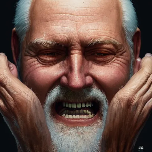 Prompt: hide the pain harold ; cinematic screenshot ; crisp sharp focus ; ultra realistic, concept art, intricate details, satire, highly detailed, photorealistic, octane render, 8 k, unreal engine. art by artgerm and greg rutkowski and charlie bowater and magali villeneuve and alphonse mucha