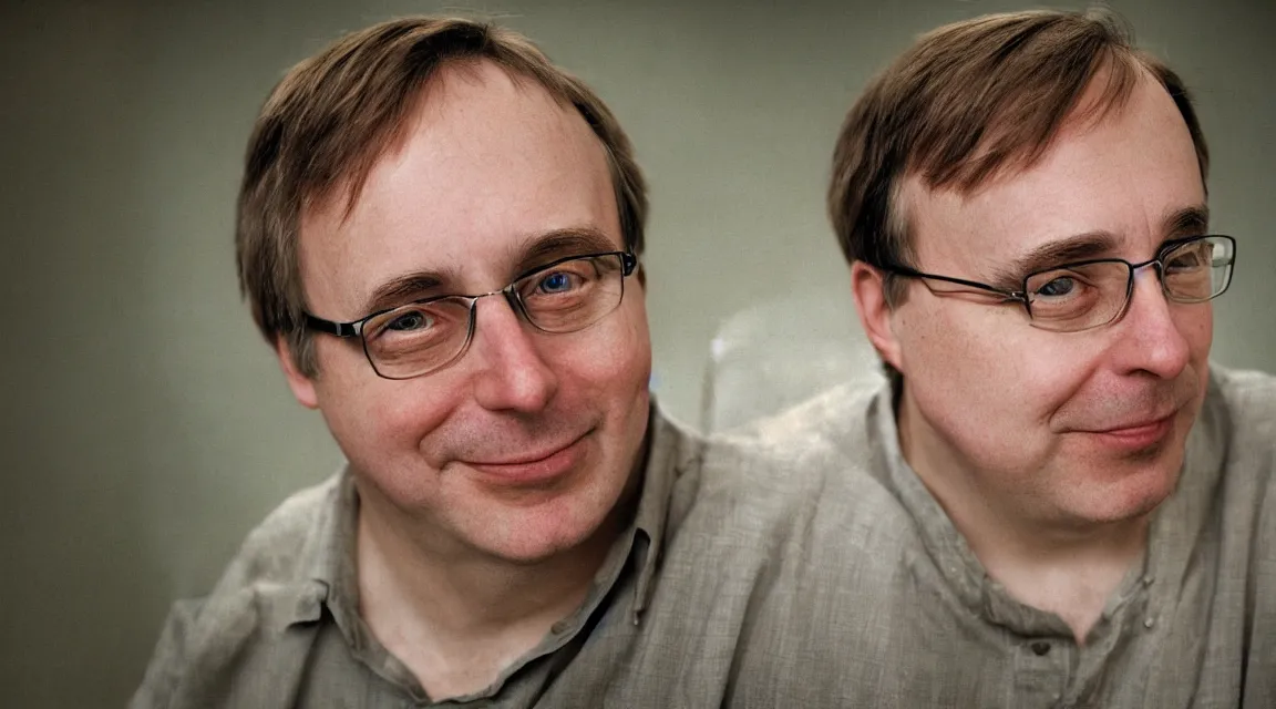 Image similar to portrait of Linus Torvalds taked by Steve McCurry