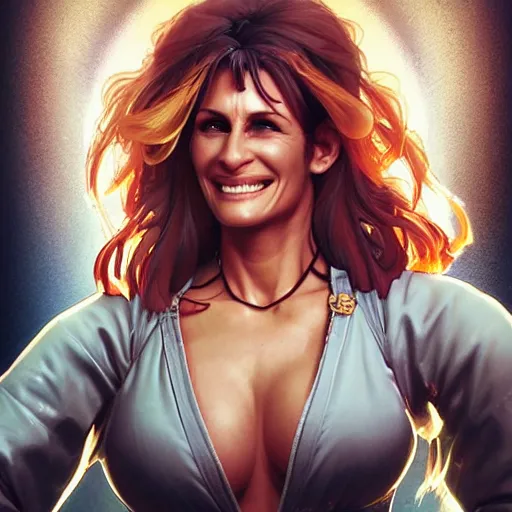 Prompt: julia roberts as a street fighter character, cg animation, capcom, realistic, character select portrait, by artgerm, greg rutkowski, alphonse mucha, 3 d