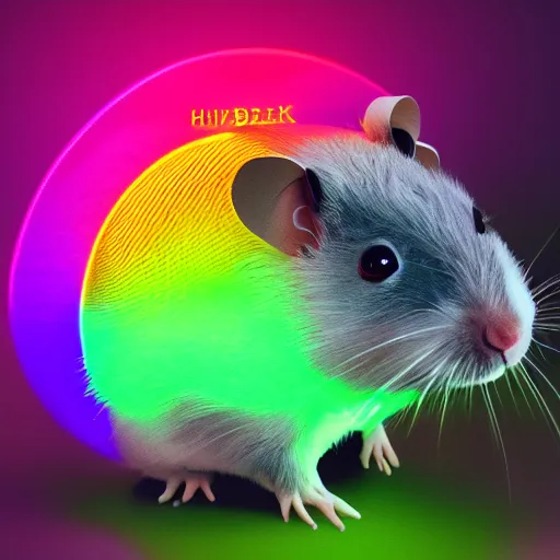 Image similar to cyberpunk hamster made of glowing rainbow neon lights, 8 k, hd, logo