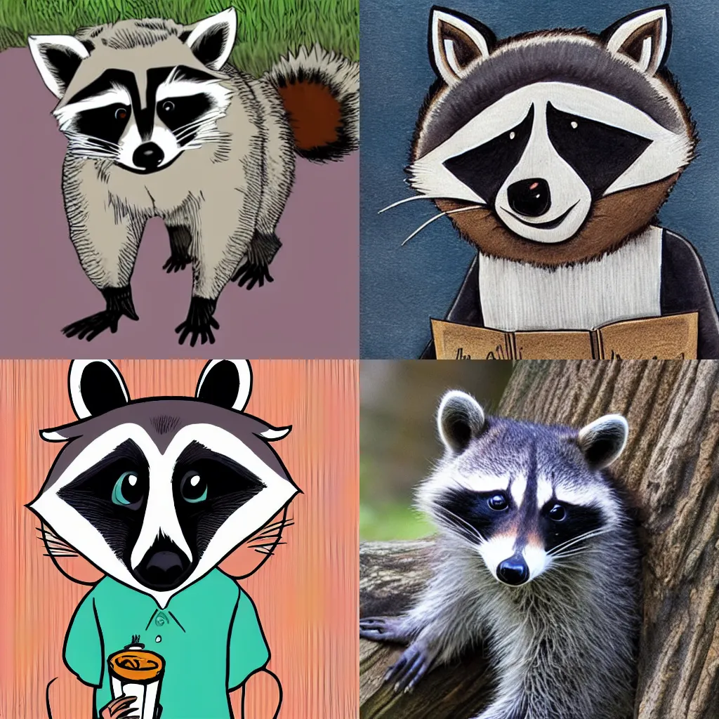 Prompt: a comic raccoon