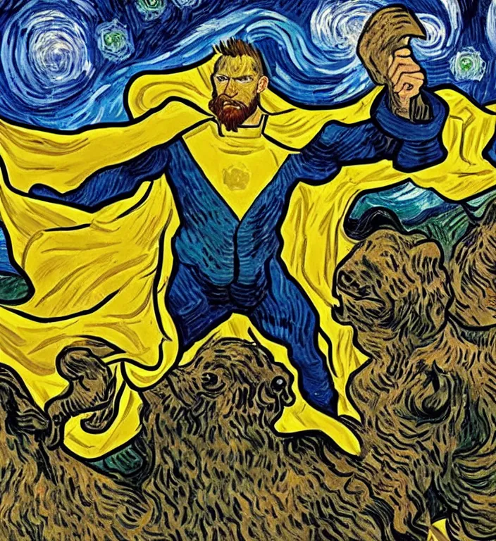 Image similar to vincent van gogh as a marvel superhero