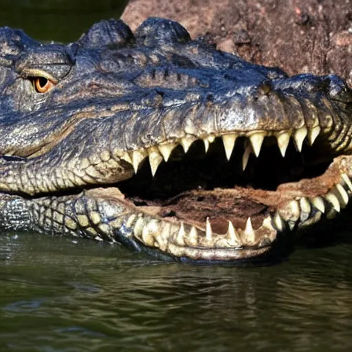 Image similar to a once human growling crocodile, photograph captured at woodland creek
