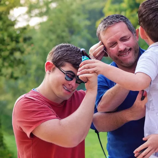 Image similar to nelk boys shotgunning a happy dad in real life, 8 k, 4 k uhd, realistic, hyper realistic, super detailed, very detailed, detailed