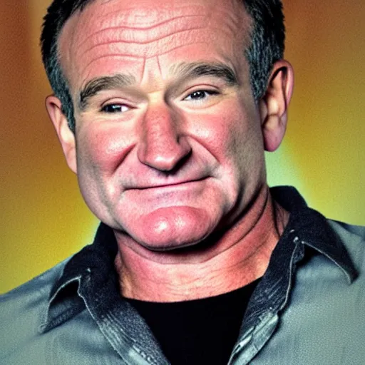 Prompt: robin williams smile. picture printing in graphic design