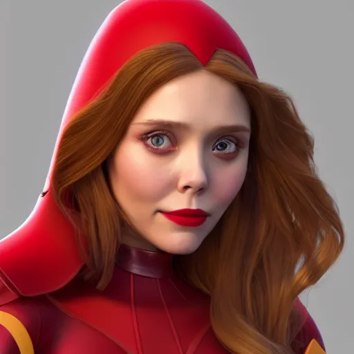 Prompt: [ pixar illustration ]!!!!! of elizabeth olsen [ cast as the scarlet witch ], in the style of the incredibles, trending on zbrush, award winning, unreal engine 5, sharp, intricate, detailed, artstation 3 d, zbrush 3 d render, unreal engine 3 d render, portrait!!, 4 k quality