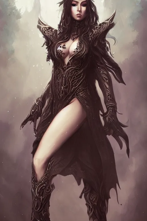 Image similar to full body portrait of sensual dark priestess, gorgeous, amazing, elegant, intricate, highly detailed, digital painting, artstation, concept art, sharp focus, illustration, art by Ross tran