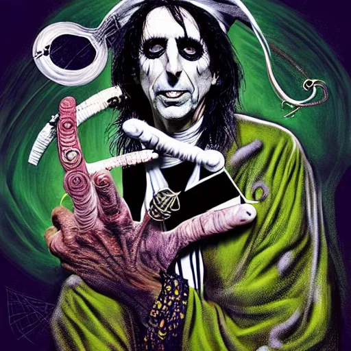 Prompt: graphic illustration, creative design, alice cooper as a nun, biopunk, francis bacon, highly detailed, hunter s thompson, concept art, mixed media