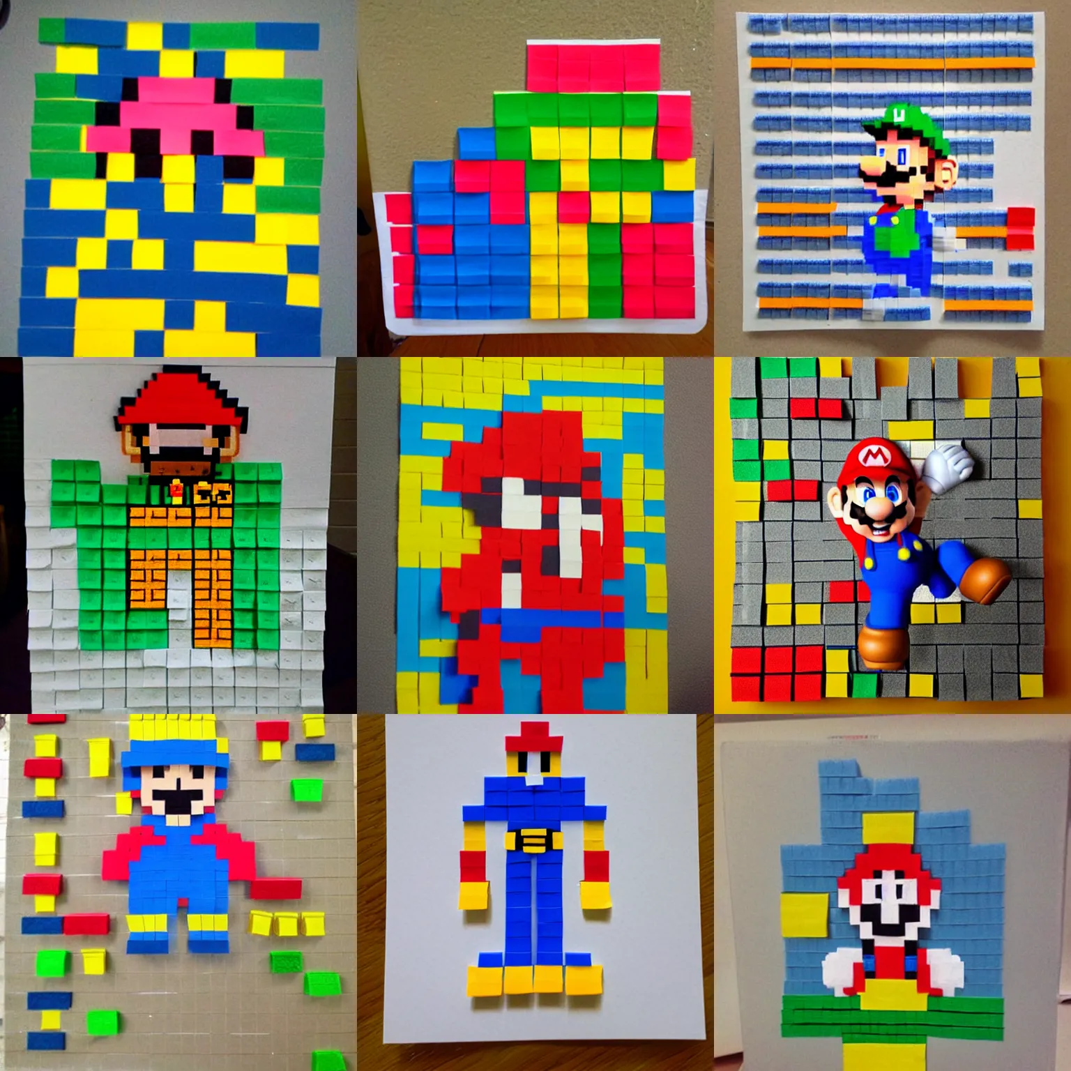 Prompt: super mario made of post - its.