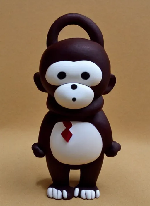 Image similar to monkey cartoon character with tie, 3 d clay figure, kawaii