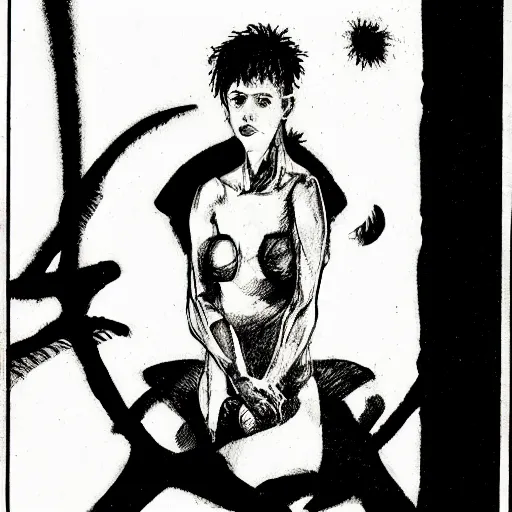 Prompt: kathy acker, portrait, by guido crepax