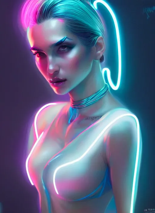 Image similar to portrait of female in transparent fashion wear, intricate, elegant, cyber neon lights, highly detailed, digital photography, artstation, glamor pose, concept art, smooth, sharp focus, art by artgerm and greg rutkowski