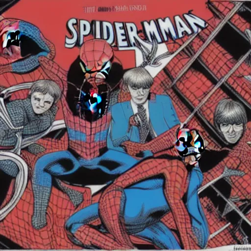 Prompt: spider man meets the beatles, comic, hd, 4 k, intricate detail