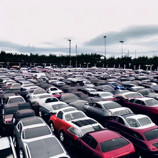 Image similar to Beatiful liminal Fuzzy Photograph of an infinite never-ending parking lot filled with cars, low angle