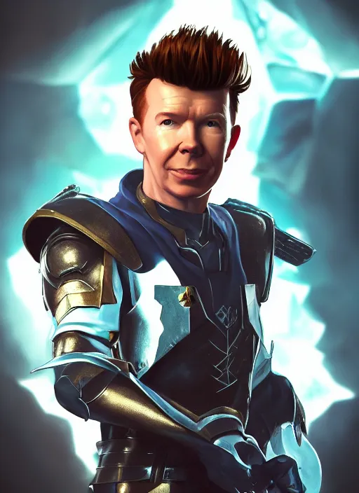 Image similar to A fantasy comic book style portrait painting of rick astley as a paladin, unreal 5, DAZ, hyperrealistic, octane render, RPG portrait, dynamic lighting