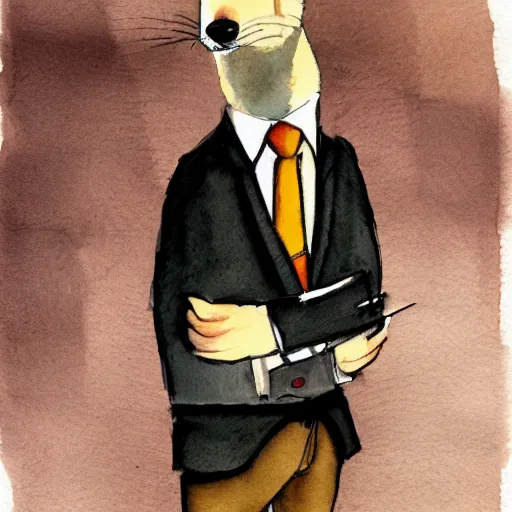 Prompt: A weasel lawyer, watercolor style