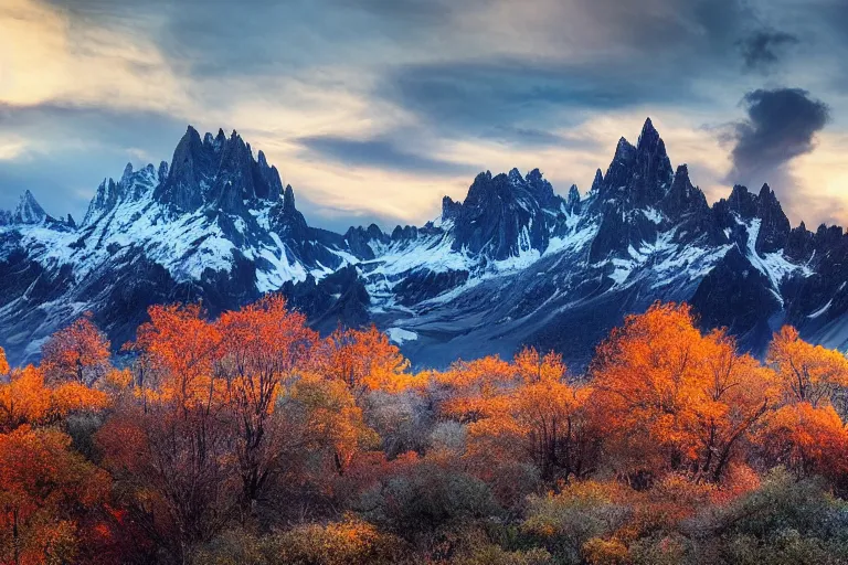 Image similar to beautiful landscape photo by marc adamus, mountains, tree in the foreground, dramatic sky,