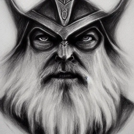 Image similar to Odin, charcoal portrait, artstation, fine-detailed