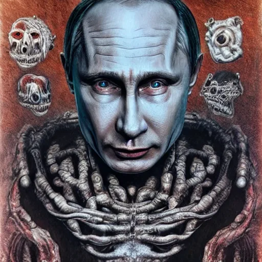 Image similar to bodyhorror portrait of vladimir putin who became an ugly lovecraftian monstrous degenerate abomination, photo - realistic, color image, 2 k, highly detailed, horror, by giger