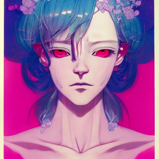 Image similar to prompt : pink and blue portrait soft light painted by james jean and katsuhiro otomo and erik jones, inspired by evangeleon anime, smooth face feature, intricate oil painting, high detail illustration, sharp high detail, manga and anime 1 9 9 0