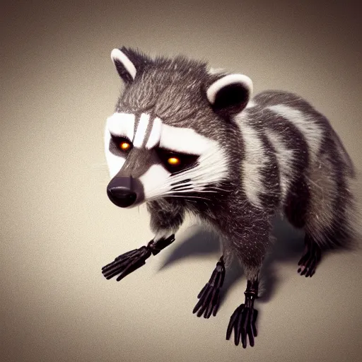 Image similar to a robot racoon, octane render, realistic