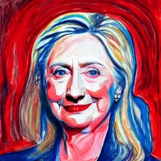 Prompt: shiny red hillary clinton portrait painted by edvard munch, very very very very beautiful