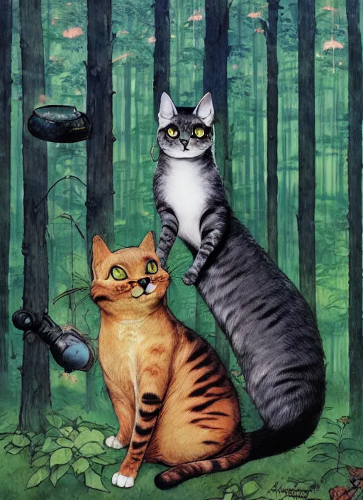 Image similar to a hyper realistic ink cat and the meaning of life and sunbeams blue sky, lush forest comic painting by chiara bautista and norman rockwell and greg rutkowski weta studio, and lucasfilm