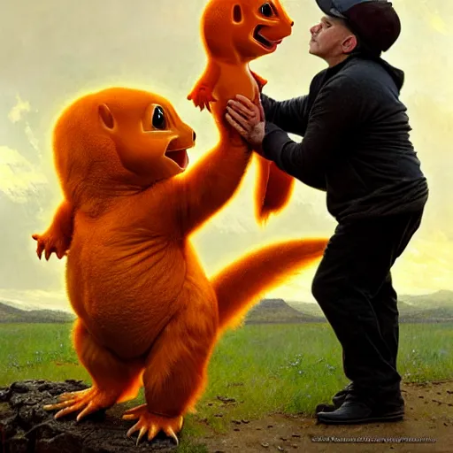 Image similar to real life charmander, realistic, animal photography, photoshop image manipulation, unstylized, norman rockwell and donato giancola and greg rutkowski