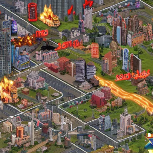 Prompt: simcity but it's a city in hell