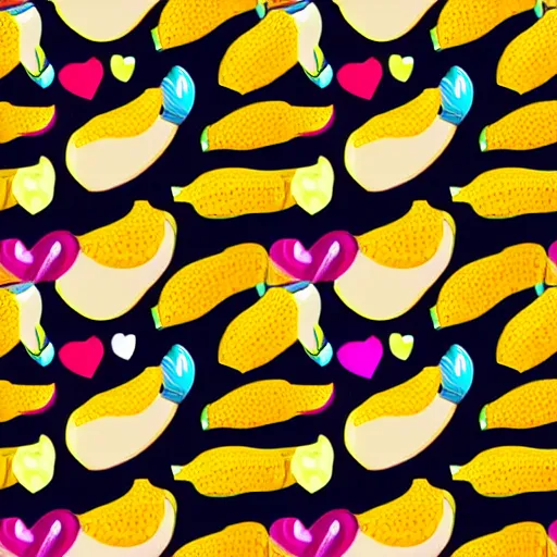 Image similar to colorful bananas and eyes and hearts seamless pattern