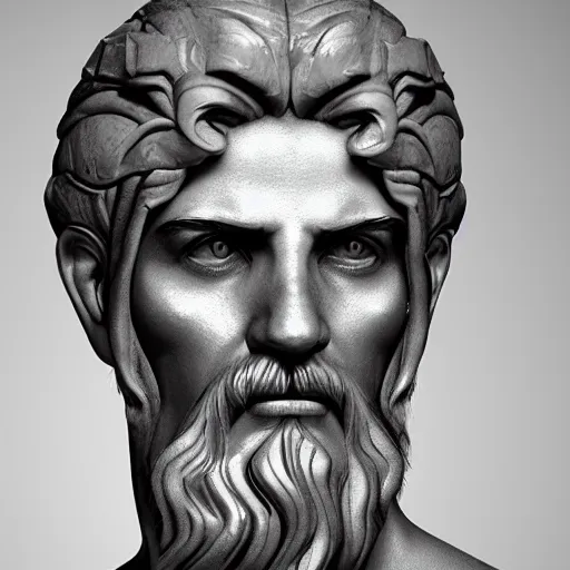 Image similar to The birth of a very beautiful Athena from ctnter the Head of God Zeus, olymp, Greece, style by Zac Retz, photorealistic, ultra realistic