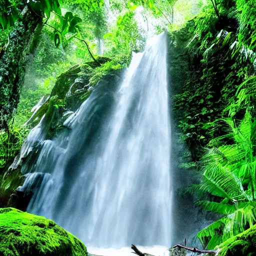 Prompt: beautiful waterfalls deep in the jungle, impressive, profound, natural lighting,