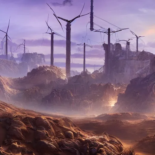 Prompt: real world trending on artstation A wasteland of cybernetic wastelands made of gold and thorns, 8k resolution matte painting, trending on artstation A electricity themed world invented entirely the face of