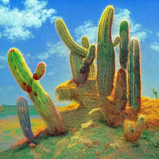 Image similar to flying impressionist island cactus wire, by albert bierstadt and wojciech siudmak, 2 0 megapixels, surrealist