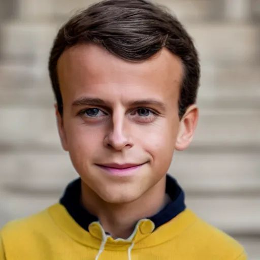 Image similar to the 10 years old grandson of Emmanuel Macron, 50mm photography, high quality, 4K