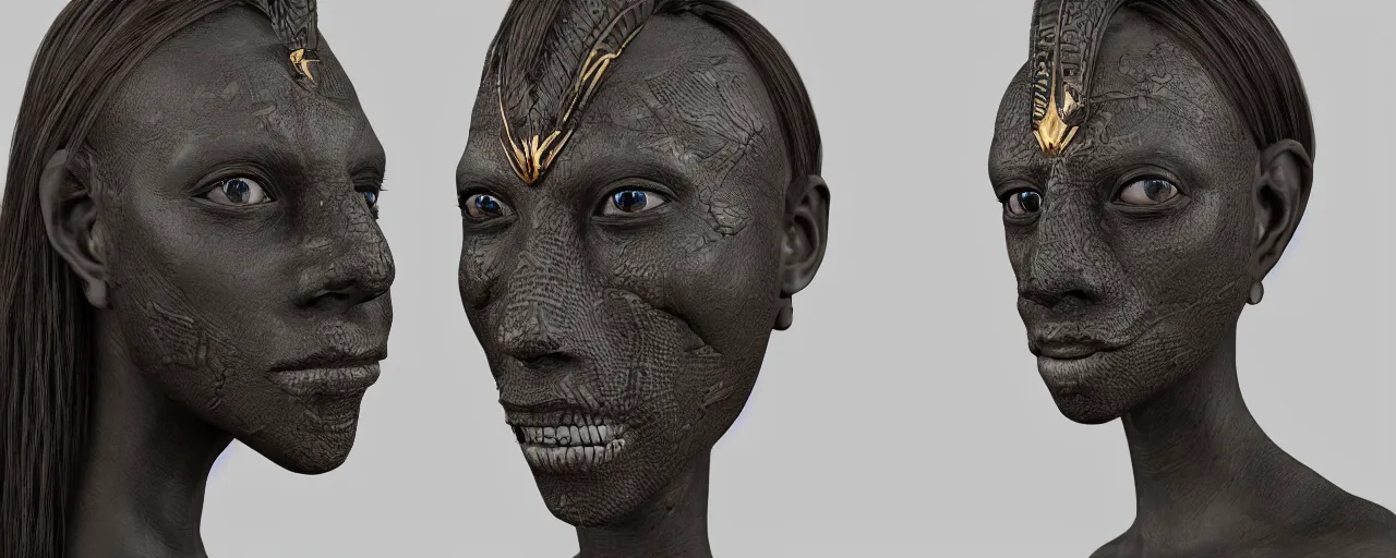 Prompt: half african face, half senufo face mask, hybrid, extremely detailed, behrens style, storm, unreal 5 render, fantasy digital art, octane render, beautiful composition, trending on artstation, award - winning photograph, masterpiece