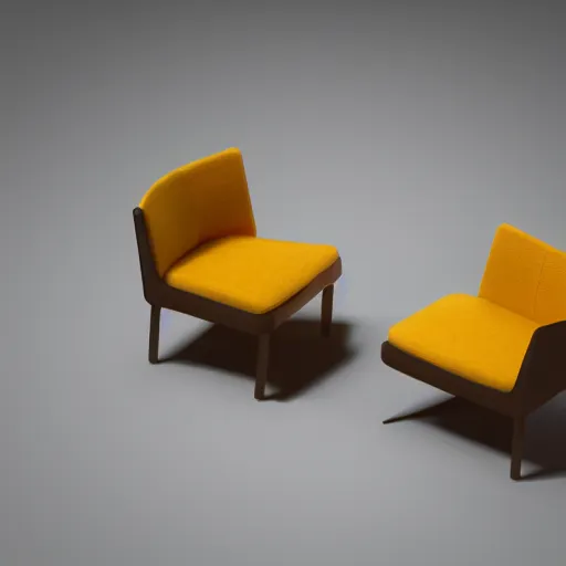 Image similar to a chubby cute chair, 3 d illustration, isometric, 1 0 0 mm, octane render, studio lighting