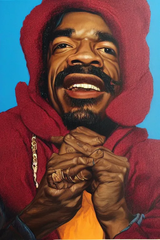 Prompt: Andre 3000, portrait by Kehinde Wiley!!, oil paint on canvas, brushstrokes,