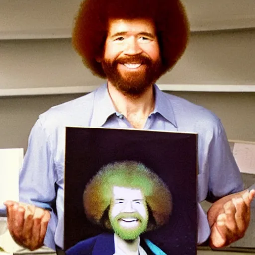 Image similar to bob ross holding a picture of bob ross holding a picture of bob ross holding a picture of bob ross