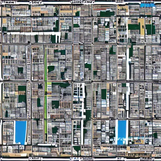 Image similar to map of a city Block of new york, after the zombie-apocalypse, top down perspecrive