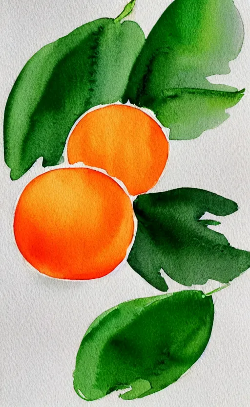 Image similar to minimalist watercolor art of oranges with green leaves