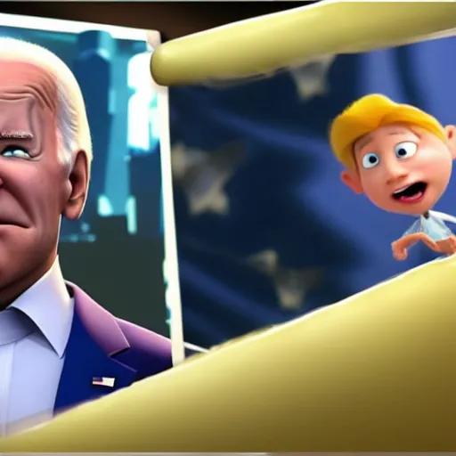 Image similar to joe biden on meth as seen in award winning animated pixar movie 4k octane render