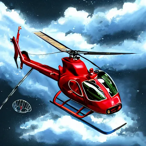 Image similar to kobe bryant flying a helicopter in heaven, amazing digital art, artstation