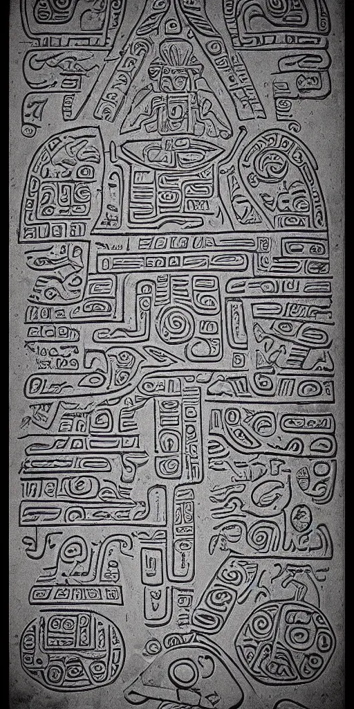 Image similar to mayan hieroglyph blueprints to a spaceship