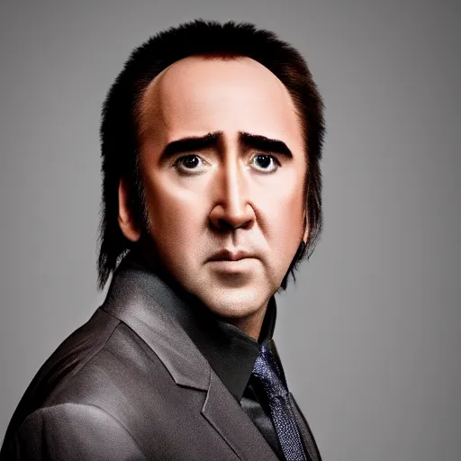 Image similar to professional portrait of nicolas cage neutral expression face straight on headshot even lighting