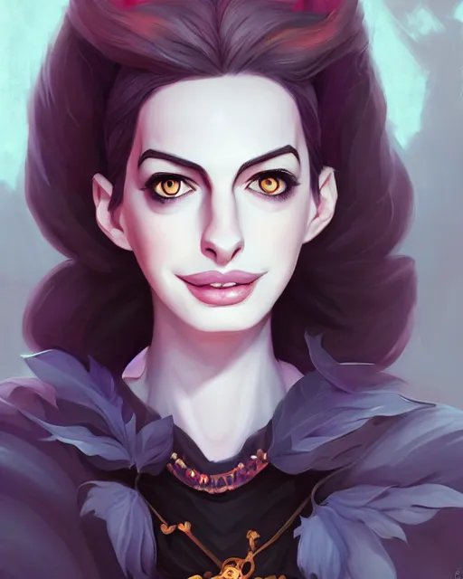 Prompt: a portrait of a beautiful full body Anne Hathaway witch, art by lois van baarle and loish and ross tran and rossdraws and sam yang and samdoesarts and artgerm, digital art, highly detailed, intricate, sharp focus, Trending on Artstation HQ, deviantart, unreal engine 5, 4K UHD image