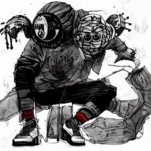 Image similar to nike campaign in the style of dorohedoro