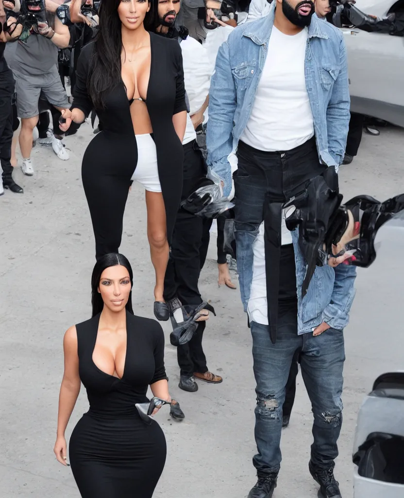 Prompt: a genetic combination of kim kardashian and drake, paparazzi photograph, 8 k